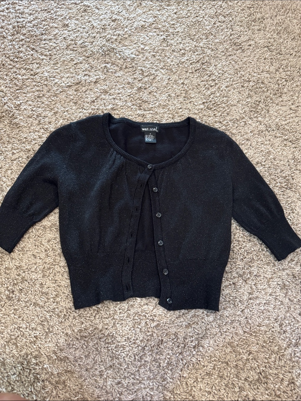 Wet Seal Black Sparkle Short-Sleeve Cardigan